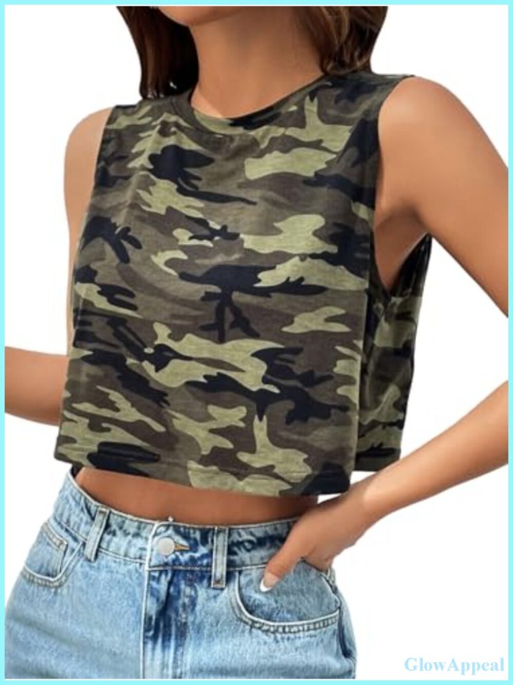 WDIRARA Camo Print Crop Tank Top Sleeveless Crewneck Streetwear Y2K